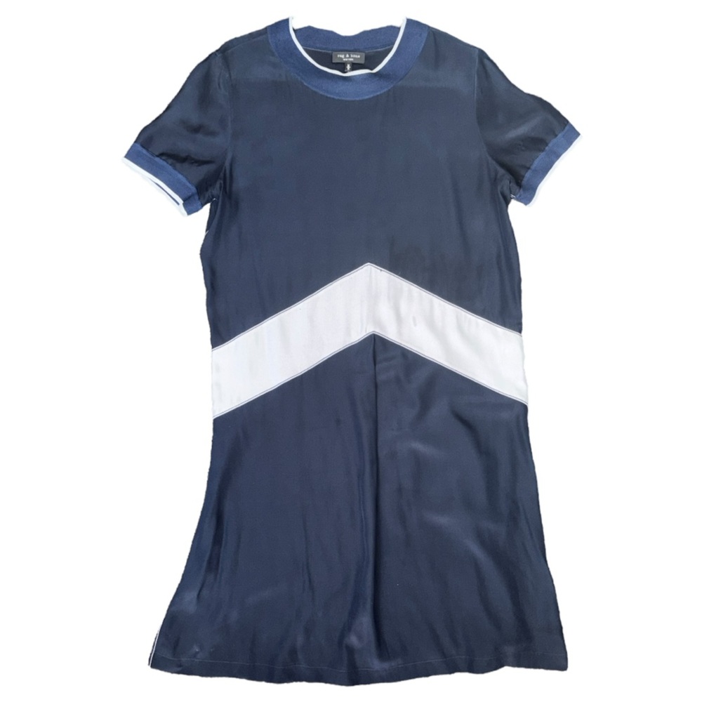 Rag & Bone Navy Blue 100% Silk Chevron Dress - Size Small - Picture 8 of 15